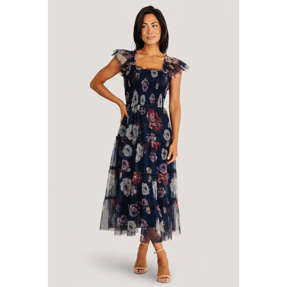 Baltic Born Clementine Tulle Midi Dress | Navy Floral Size SS
